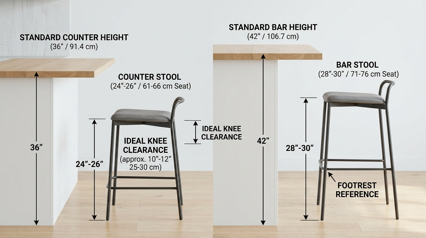 Understand the difference between counter height and bar height